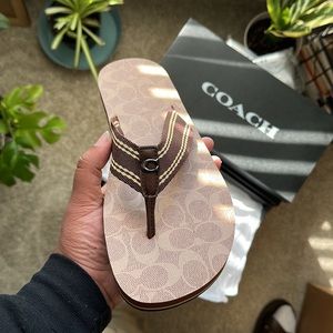 Coach Men’s Signature Flip Flops, Tan